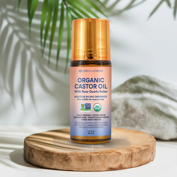 Organic Golden Castor Oil Roll-On with Rose Quartz Roller | Facial & Beauty Oil
